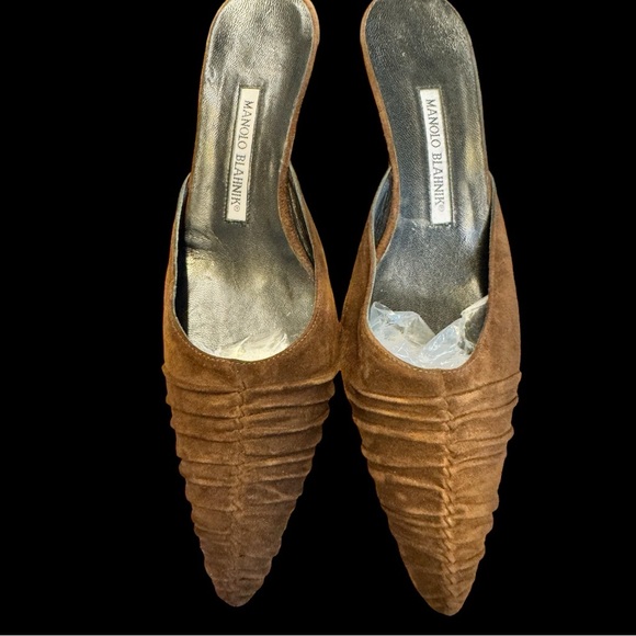 EUC Manolo Blahnik Brown Suede Kitten Heel Pointy Toe Slides- EU Size 38.5 - Picture 3 of 11
